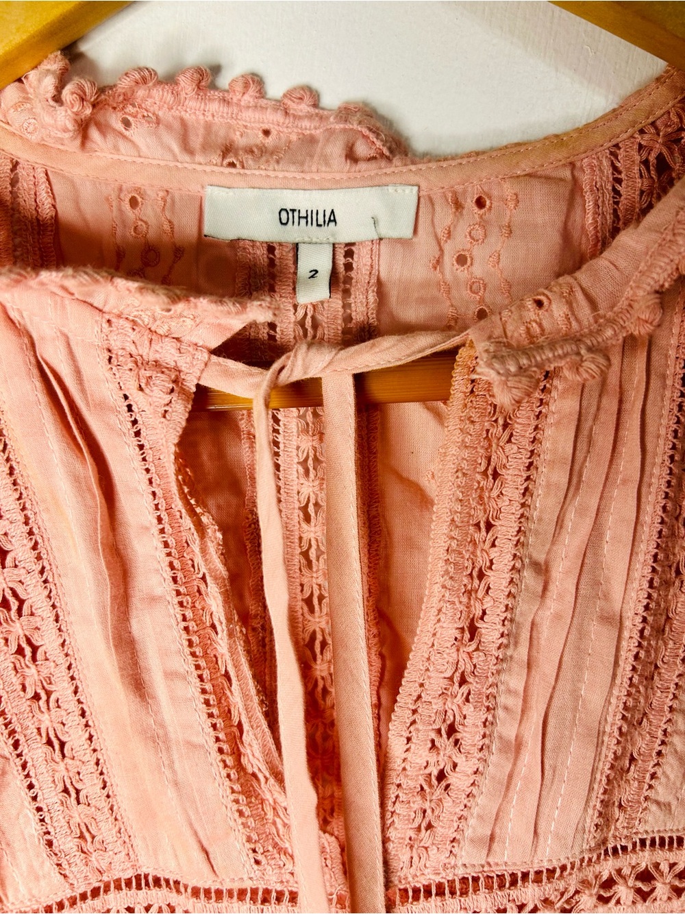 Soft Pink Eyelet Peasant Blouse with Tassel Tie - Picture 3 of 9